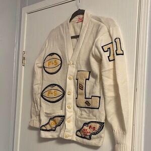 Vintage 50s White Varsity Cardigan with Patches